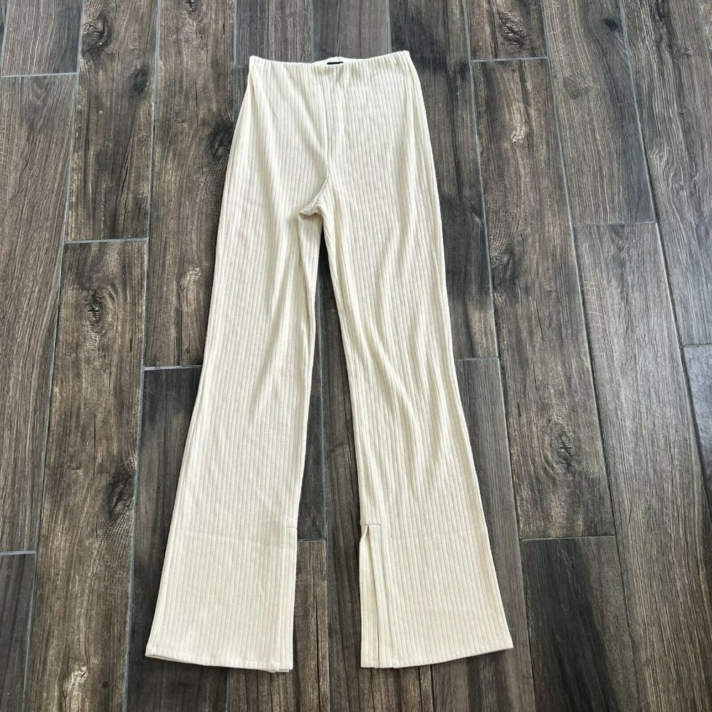 NBD Cream Ribbed Flare Pants